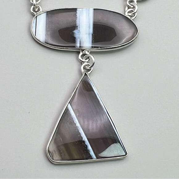 New Blue Owyhee Opal Stone Crystal Necklace Silver Overlay - Picture 2 of 9